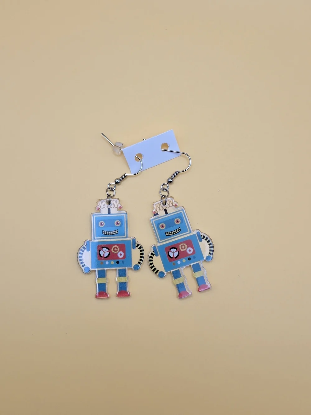 Kids Jewelry Teal Robot Dangle Earrings with Red Accents